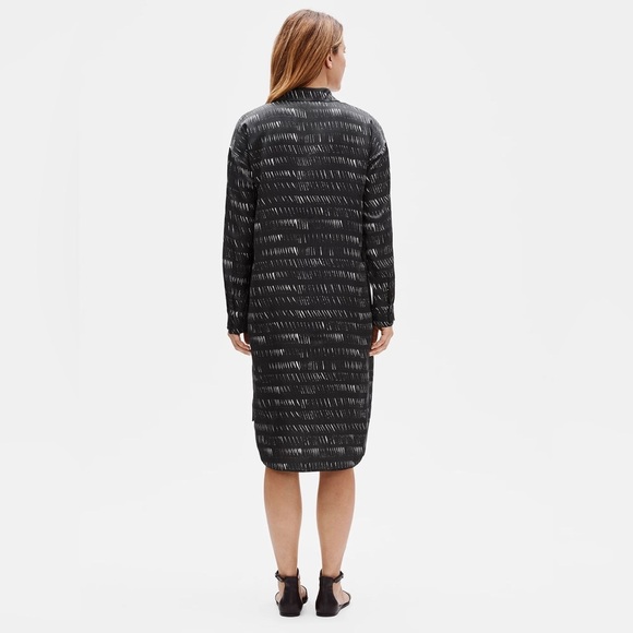 Eileen Fisher Silk Organic Cotton Dash Shirtdress Silk Lightweight Black Medium - Picture 15 of 17